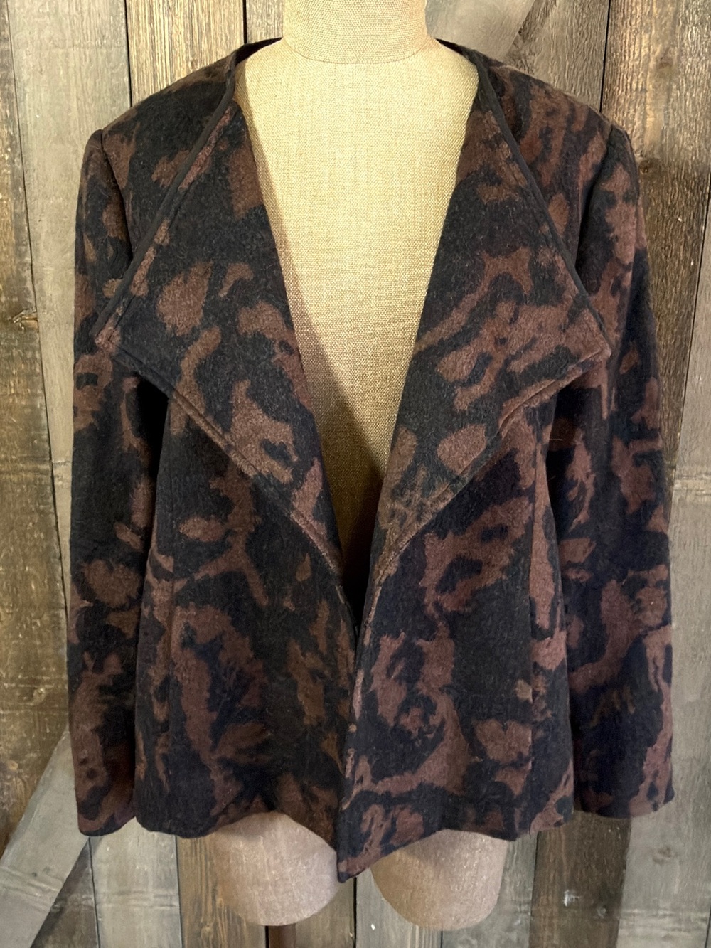 Santorelli Size 12 Wool Silk Angora Animal Print Draped Jacket Made in Italy